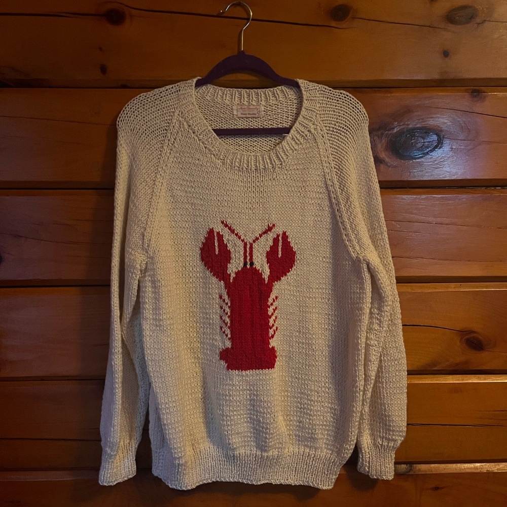 Beige Crewneck Sweater with Red Lobster Motif